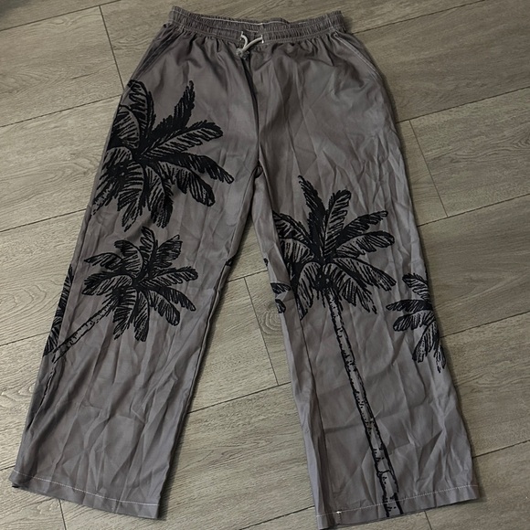 Gray Palm Tree Print Men's Pants size XL - Picture 1 of 8